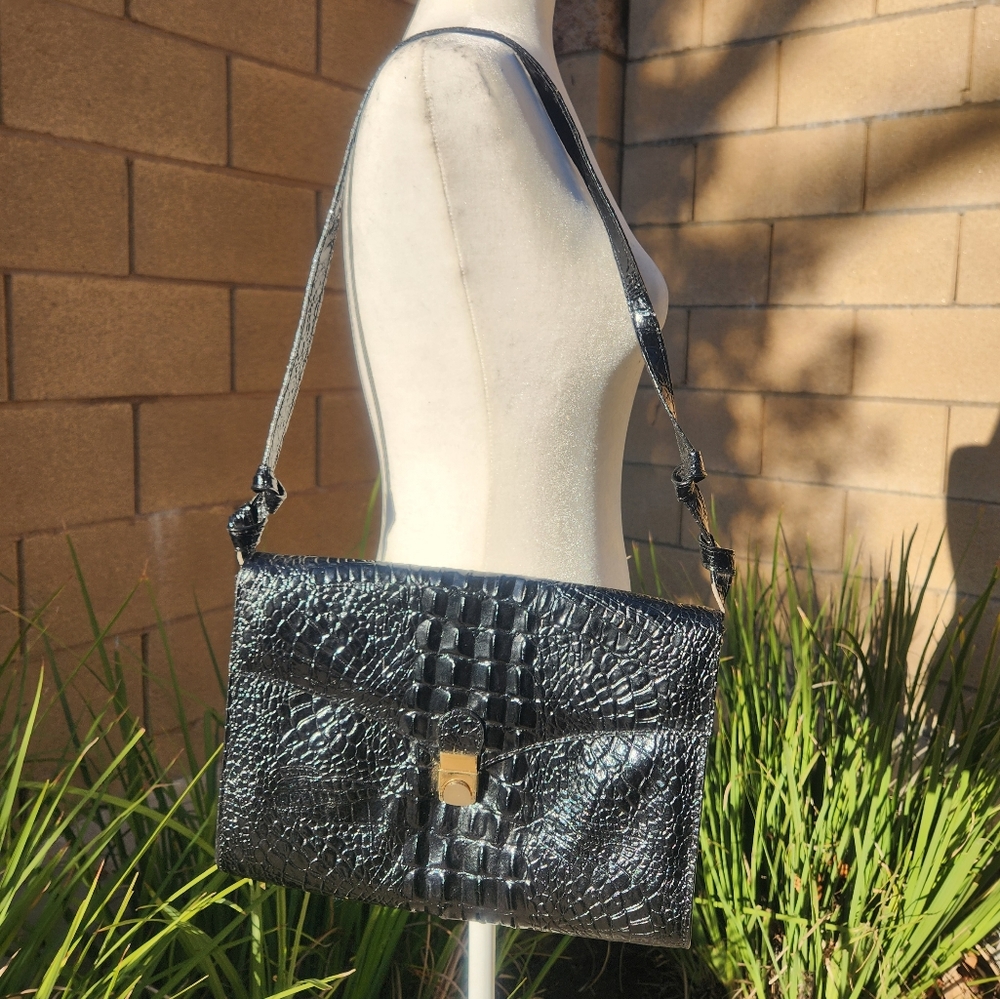 Vintage Alligator Embossed Leather Handbag